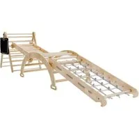 Juskys Klettergerüst Movario Groß - Indoor Kletterdreieck mit Rutsche - Klettergerüste für Kinder, fördert die motorischen Fähigkeiten und bietet vielseitigen Spielspaß mit Kissen, Rutsche und Tafel.