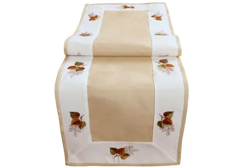 matches21 HOME & HOBBY Tischdecke Tischläufer Herbst 40 x 140 cm mit edel gestickter Blätter-Bordüre (1-tlg), Tischdeko für Küche & Tisch