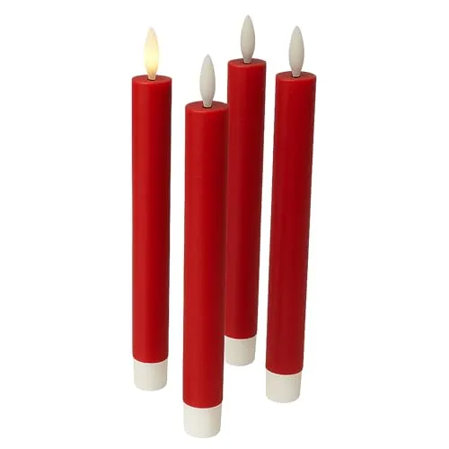 Fachhandel Plus LED Stabkerzen 4er Set mit Timer – Echtwachskerzen 24,5 cm mit 3D Flamme & Fernbedienung – flackernde LED Kerzen für Kerzenhalter