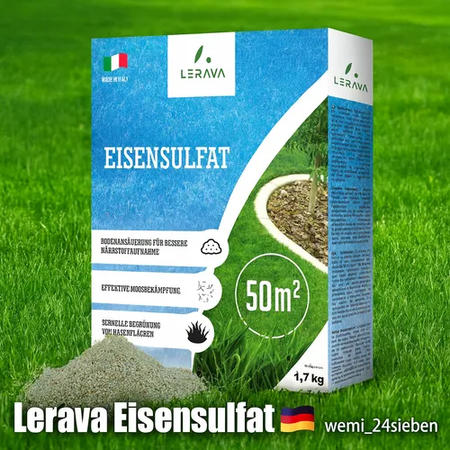 Lerava Eisensulfat für 50 m² mit Eisen Kalium Magnesium Rasendünger gegen Moos