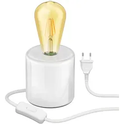 ledscom.de Tischlampe TIPO Porzellan rund weiß inkl. E27 Lampe Vintage Retro gold 3,83W extra-warm-weiß 489lm
