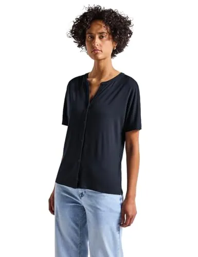 STREET ONE Damen T-Shirt, Gr. 36, deepwater blau - Hüftbedeckendes T-Shirt im Tunika-Look aus weichem Jersey, ideal für casual Outfits. Angenehm tragbar dank 95% Viskose und 5% Elasthan.
