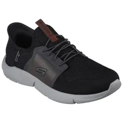 Skechers Ingram Brackett Slip-On Schwarz BKGY EU 41 - Bequemer Sneaker - Sneaker für Herren mit veganem Obermaterial und Hands-Free Slip-Ins-Technologie. Atmungsaktiv und super bequem dank Air-Cooled Memory Foam und Relaxed Fit für optimalen Tragekomfort.