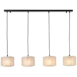 Pendelleuchte 4-flammig Beige/Schwarz aus Bambus und Textil - Moderne 4-flammige Pendelleuchte in stilvollem Design, ideal für stimmungsvolle Beleuchtung in Wohnräumen.