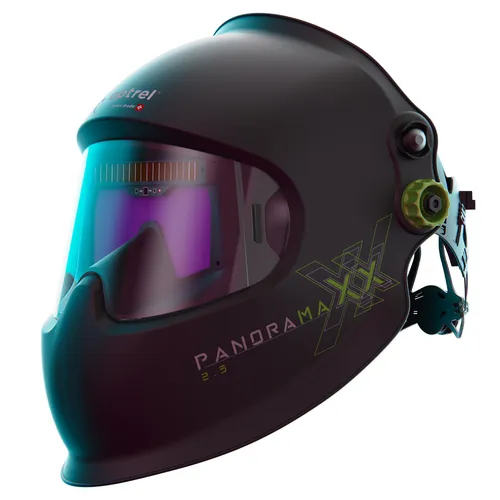 Optrel Schweißerhelm panoramaxx 2.5 - Automatik Schweißhelm mit Panorama Sichtfeld - Schweißerhelme mit DIN 12 Schutzstufe und 5 Lichtbogensensoren, ideal für präzise Schweißarbeiten. Solarbetrieb und automatischer Verdunkelungsfilter bieten optimalen Schutz und Sicht.