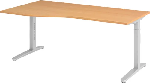 bümö Höhenverstellbarer Schreibtisch 180x100 cm in Buche - Bürotisch groß für ergonomisches Arbeiten, höhenverstellbar von 65-85 cm, ideal für jeden Nutzer, kippelfrei auf unebenen Böden dank Bodenausgleichfüßen.