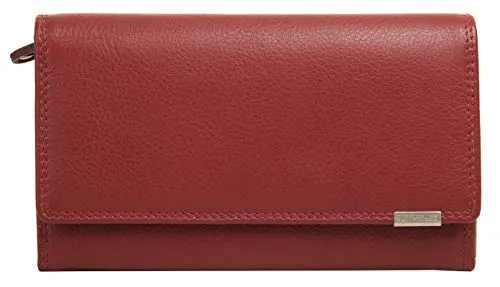 BODENSCHATZ Geldbörse Echt Leder Damen | rot | 017646 - Damen-Geldbörse aus 100% echtem Rindsleder, mit 3 Banknotenfächern und praktischem Münzfach für optimalen Stauraum.