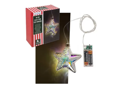 Out of the Blue LED Dekolicht 3D LED Glas Stern 10cm mit Timer Batteriebetrieb Weihnachtsdeko, Ein-/Ausschalter, Timer, LED, Glasstern, 6-Std. Timer-Funktion