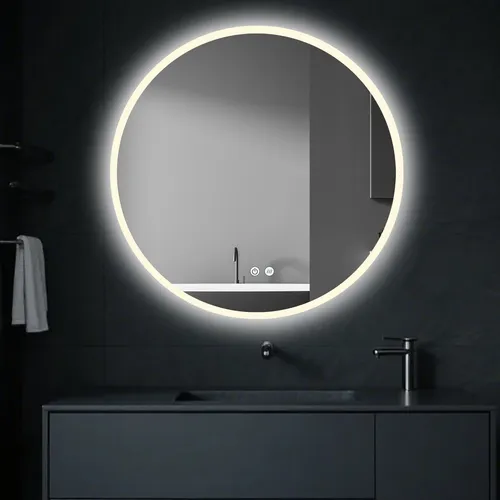 ApeJoy runder LED Badspiegel 60cm mit Antibeschlag in weiß von PonteSino