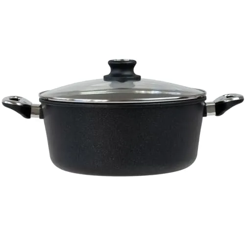 BAF Kochtopf Induktion Ø 28 cm - Hochwertiger Aluminiumguss mit Deckel - Kochtopf Ø 28 cm aus hitzebeständigem Aluminiumguss, ideal für fettfreies Kochen und Braten. Made in Germany, induktionsgeeignet und spülmaschinenfest.