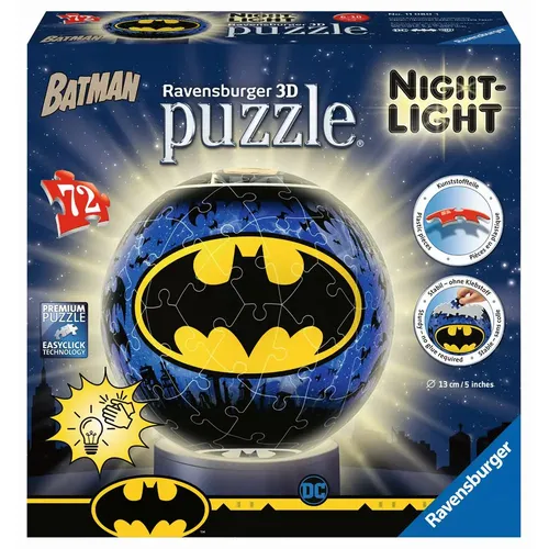 Ravensburger 11080 Nachtlicht Batman Puzzle - 3D-Puzzle für Batman-Fans ab 6 Jahren, das als Nachtlicht dient. Hohe Qualität mit Easyclick Technology für stabilen Zusammenhalt. Perfekt für Kinderzimmer und als Geschenk.