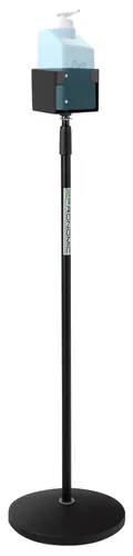 Stagecaptain DH-20BK Desinfektionsmittelständer - Wundbehandlungsmittel, robuster Stahlständer für Desinfektionsmittel oder Flüssigseife, ideal für öffentliche Bereiche, inklusive Spenderhalter und Stativ.
