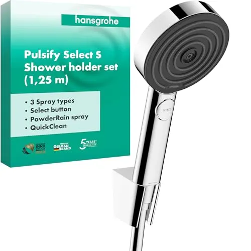 hansgrohe Pulsify Select S Brausehalterset 24302000 - Handbrausen-Set mit 125 cm Brauseschlauch und innovativer Select-Taste für einfache Strahlartenumstellung, ideal für entspannende Duscherlebnisse.