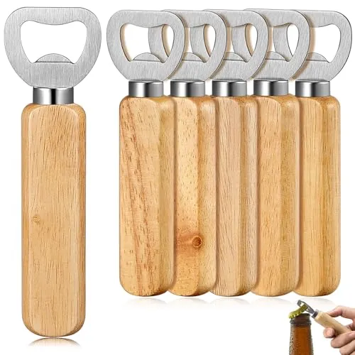 Zeawavsl Flaschenöffner Set aus Holz 6-teiliger Bierflaschenöffner, Natürliches Design, Tragbar, Personalisiertes Geschenk, Flaschenöffner für Männer, aus Holz für die Hausbar