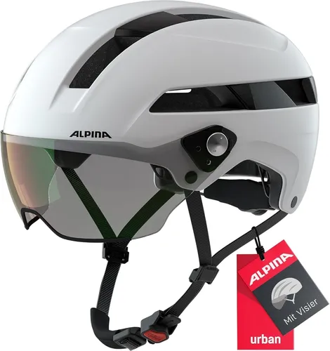 Alpina SOHO Visor V Fahrradhelm, White matt, 52-56 - Fahrradhelm für Stadt- und Freizeitfahrer, nur 610 g leicht, mit integriertem Visier und optimaler Belüftung für Komfort und Sicherheit bei jeder Fahrt.