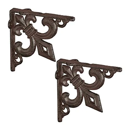 Relaxdays 4 x Regalwinkel Gusseisen Antik Braun - Verleihen Sie Ihren Wänden einen nostalgischen Charme mit den dekorativen Regalhaltern im Shabby Chic Look. Ideal für die flexible Montage von Regalböden und ein echter Blickfang durch das opulente Lilien Ornament.