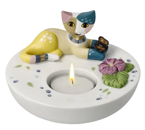 Goebel Rosina Wachtmeister Windlicht Fiducia 2024 - Liegende Katze - Figuren, Skulpturen & Statuen - Mehrfarbiges Porzellan-Windlicht mit bezaubernder Katzenmotivik, ideal für eine stimmungsvolle Beleuchtung.