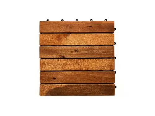 Woodtex Terrassenfliesen 30x30x2,4cm|klickfliesen Balkonfliesen aus Akazien|Akazienholz 6 Latten Bodenbelag für Balkon & Terrasse - Wetterfest mit PVC Träger|Natur hell