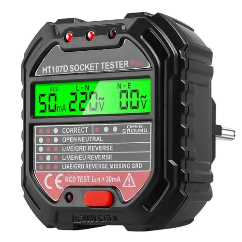 Digitaler Steckdosentester mit RCD-Prüfung und LCD-Display