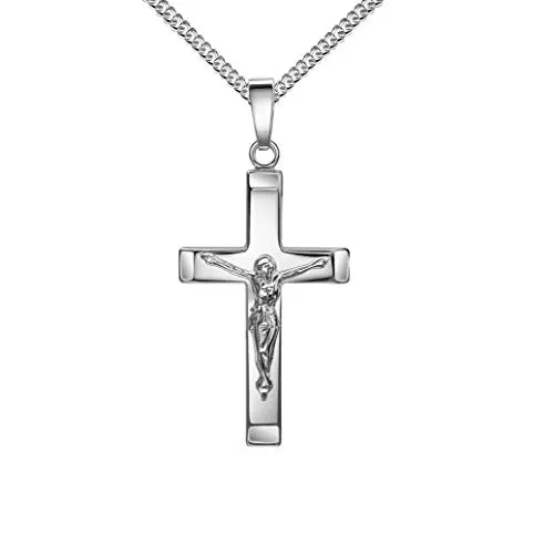 Kruzifix Kreuz-Anhänger aus 925 Silber mit Kette - Eleganter Kettenanhänger mit Jesus Christus Kruzifix aus hochwertigem 925 Silber. Ideal als religiöses Symbol für Damen und Herren, inklusive 45 cm Kette und edlem Schmuckzertifikat.