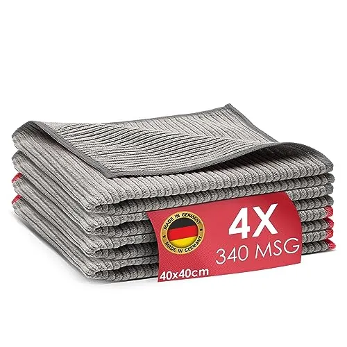 Wonder Shine Hochglanz-Tuch Made in Germany - Mikrofasertücher 40x40 cm - hochwertige Reinigungstücher für Küche, Bad & Autoplfege (4er Pack)