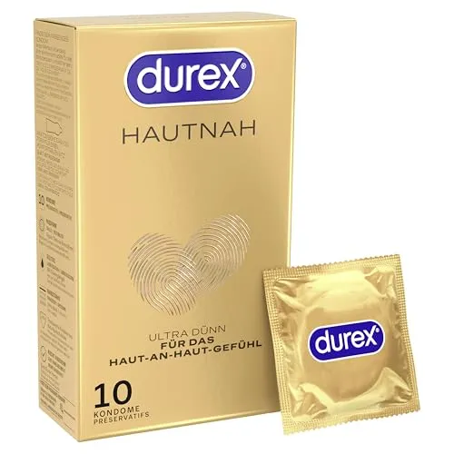 Durex Hautnah Classic Kondome – Ultra dünn, mit anatomischer Easy-On-Form & mit Silikongleitgel befeuchtet – 10er Pack (1 x 10 Stück)