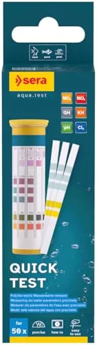sera Quick Test | Wassertest 6in1 für Aquarium, Gartenteich & Pool | Teststreifen für pH, KH, GH, Nitrat, Nitrit & Chlor | 50 Messungen | Schneller Wasserqualität Test für biologisches Gleichgewicht