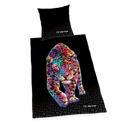 Herding Leopard Bettwäsche-Set - Bettwäsche in Schwarz mit trendigem Leopard-Design, ideal für ein stylisches Schlafzimmer. Lieferumfang: 1 Kopfkissenbezug 80 x 80 cm und 1 Bettdeckenbezug 135 x 200 cm.