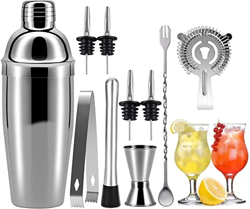 Cocktailshaker Set, 750ML Cocktail Shaker Edelstahl Professioneller Cocktailmixer Bar Cocktailset Kit 10-Teiliges Edelstahl Shaker Bar Zubehör Barware Set für Zuhause oder die Bar
