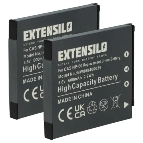 EXTENSILO 2X Akku kompatibel mit Casio Exilim EX-Z9, EX-Z29, EX-Z85, EX-Z90, EX-Z25, EX-Z80 Kamera (600 mAh, 3,7 V, Li-Ion)
