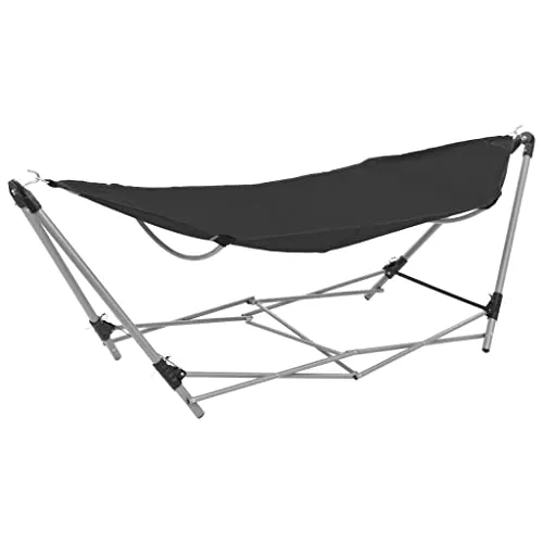 vidaXL Hängematte mit Klappbarem Gestell Schwarz - Hängematten & Hängestühle – Klappbare und tragbare Hängematte aus strapazierfähigem 600D Oxfordgewebe, ideal für Garten, Strand oder Camping, einfach aufzubauen und platzsparend zu verstauen.