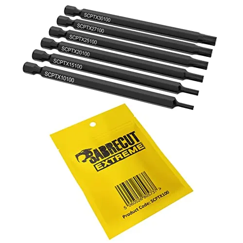 SabreCut SCPTX100 Torx-Schraubendreher-Bits T10 T15 T20 T25 T27 T30 x 100mm (Länge) 6 x