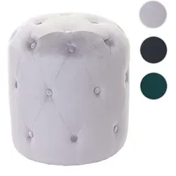 Hocker HWC-D22, Samt Sitzhocker Ottomane 42x39cm - Moderne Ottomane in dunkelgrün aus hochwertigem Samt, bequem und mit eleganter Knopfsteppung, ideal für Ihr Wohnzimmer.