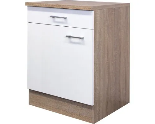 Flex-Well Unterschrank 60 cm SAMOA - Badezimmerschrank mit modernem Design, 60 cm breit, inklusive Schublade und Drehtür, ideal für funktionalen Stauraum und individuelle Platzierung.