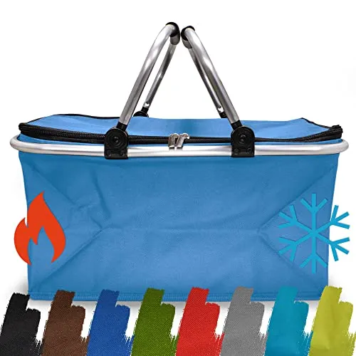 Einkaufskorb faltbar isoliert 25L I Isolierkorb mit gepolsterten Tragegriffen & Reißverschluss am Deckel I Leicht klappbar & kompakt I Kühlkorb bis 10kg belastbar I Faltkorb perfekt als Picknickkorb