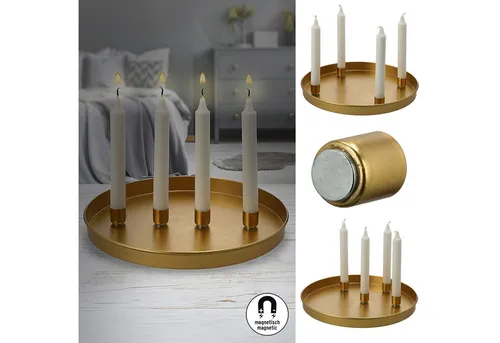 CEPEWA Kerzenhalter Stabkerzenhalter 'GoldMagnet' magnetisch Metall gold rund Ø25xH3cm