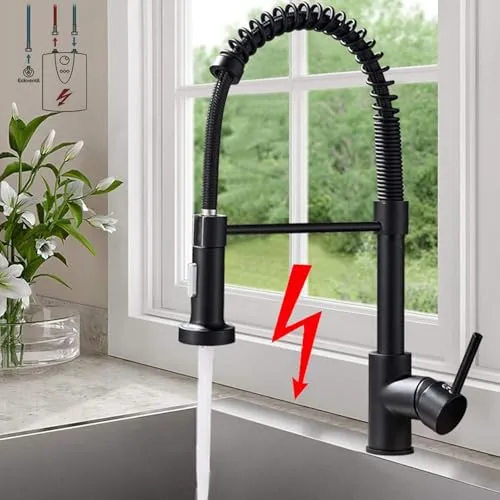 Produktbild Onyzpily Niederdruck Armatur Küche Schwarz – 3-Wege Wasserhahn mit Ausziehbarer Brause