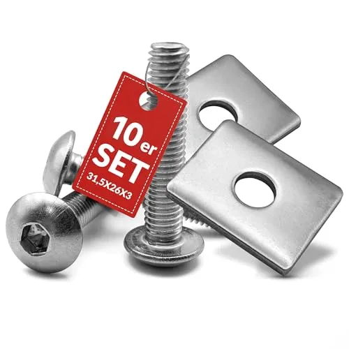 Qualinos Doppelstabmattenzaun Montage-Set aus V2A Edelstahl - Hochwertiges Montage-Set mit 10 flachen Klemmplatten und Schrauben aus rostfreiem V2A Edelstahl. Ideal für stabilen Halt von Doppelstabmattenzäunen, Made in Germany.