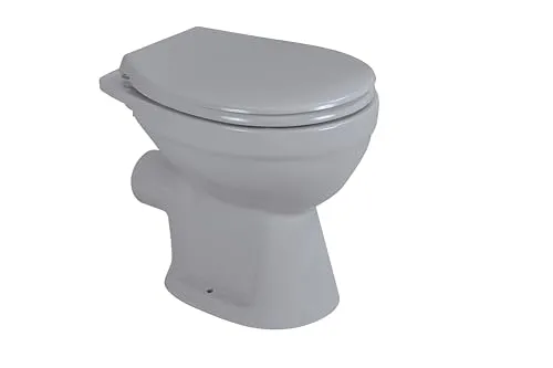 sanicomfort Stand-WC Manhattan spülrandlos - Einteilige Toilette in modernem Manhattan-Grau, spülrandlos für hygienische Reinigung und einfache Montage. Inklusive Duroplast-WC-Sitz mit sanfter Absenkautomatik.