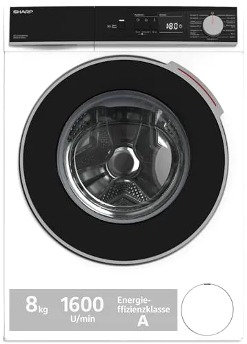 Sharp Waschmaschine ES-NFA816BW1NA-DE, 8 kg, 1600 U/min - Waschmaschine mit AquaStop und AllergySmart-Funktion, entfernt Allergene und Bakterien, ideal für Allergiker, Energieeffizienzklasse A.