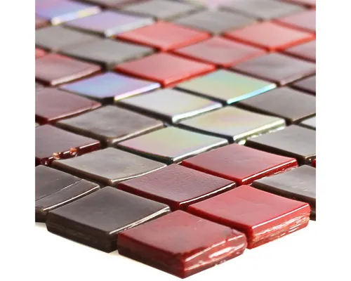 Mosafil Mosaikfliesen Glas Mosaikfliesen Rexford Perlmutt Effekt, Glas 29.500x29.500, rot-braun, Verlegefertig auf ein Netz geklebt