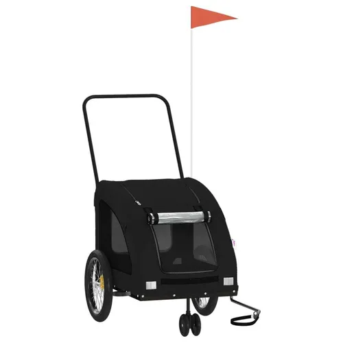 vidaXL Fahrradanhänger für Hunde - Schwarz - Fahrradanhänger, ideal für den Transport von Hunden und Katzen, mit robustem Eisenrahmen und wasserdichtem PVC-Dach für optimalen Schutz und Komfort auf Reisen.