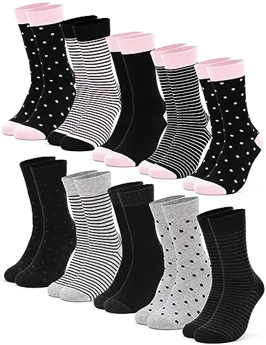 Occulto Damen Muster Socken 10 Paar (Modell: Michaela) Pink-Schwarz 35-38