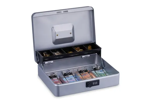 relaxdays Geldkassette mit Zahlenkombinatio, Silber