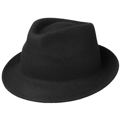Lipodo Trilby Hut - Made in Italy, Schwarz, M (56-57 cm) - Eleganter Trilby aus 100% Wollfilz, ideal für stilvolle Auftritte. Mit einer Krempenbreite von 4.8 cm und einer Kopfhöhe von 10 cm.