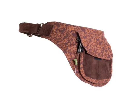 Vishes Gürteltasche Bauchtasche aus Cord Baumwolle - Blumen bedruckt, Hippie, Goa, Festival Ethno Style