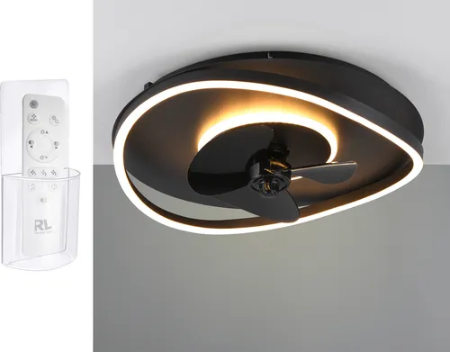 Dimmbare LED Deckenleuchte Schwarz Ø 50cm mit Ventilator