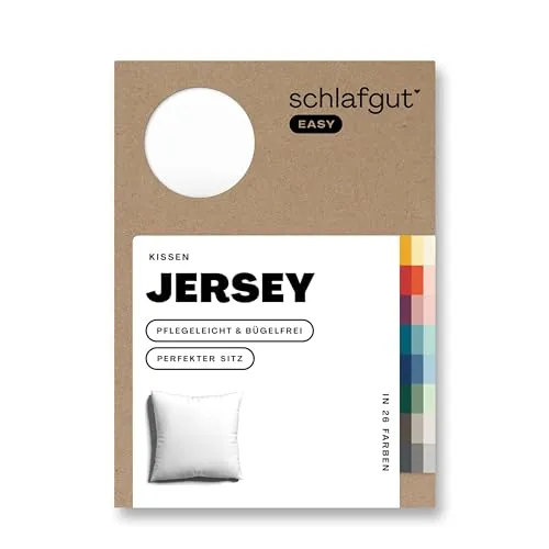 Schlafgut Easy Jersey Kissenbezug 80x80 cm Full-White mit 100% Baumwolle, superweicher & atmungsaktiver Kopfkissenbezug