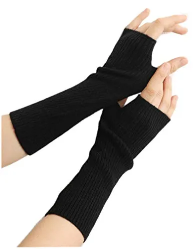 Prettystern Damen mid-lange Kaschmir Pulswärmer Arm-Stulpen fingerlose Ripp-Strick Handschuhe schwarz