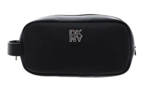 DKNY Kulturbeutel Sarah Travel Kit Schwarz/Silber - KOMPAKT & PRAKTISCH — Der geräumige Kulturbeutel bietet Platz für Kosmetikartikel und Hygieneutensilien. Mit einem Gewicht von nur 160 g und einem Tragegriff ist er ideal für Reisen und sorgt für Ordnung im Gepäck.